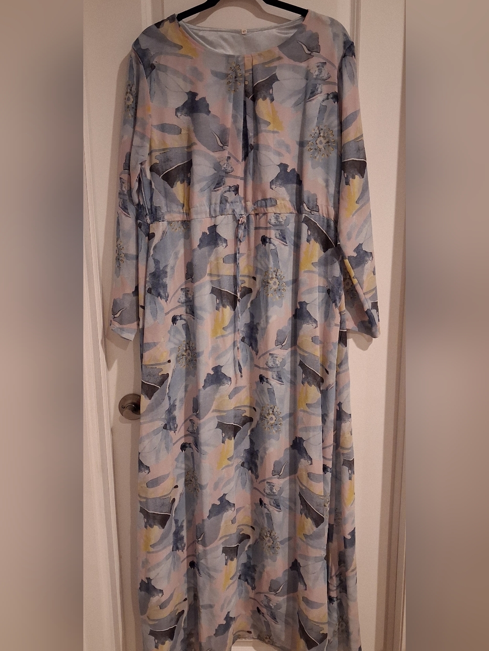 Pastel Watercolor Maxi Dress in Blue, Yellow & Pink